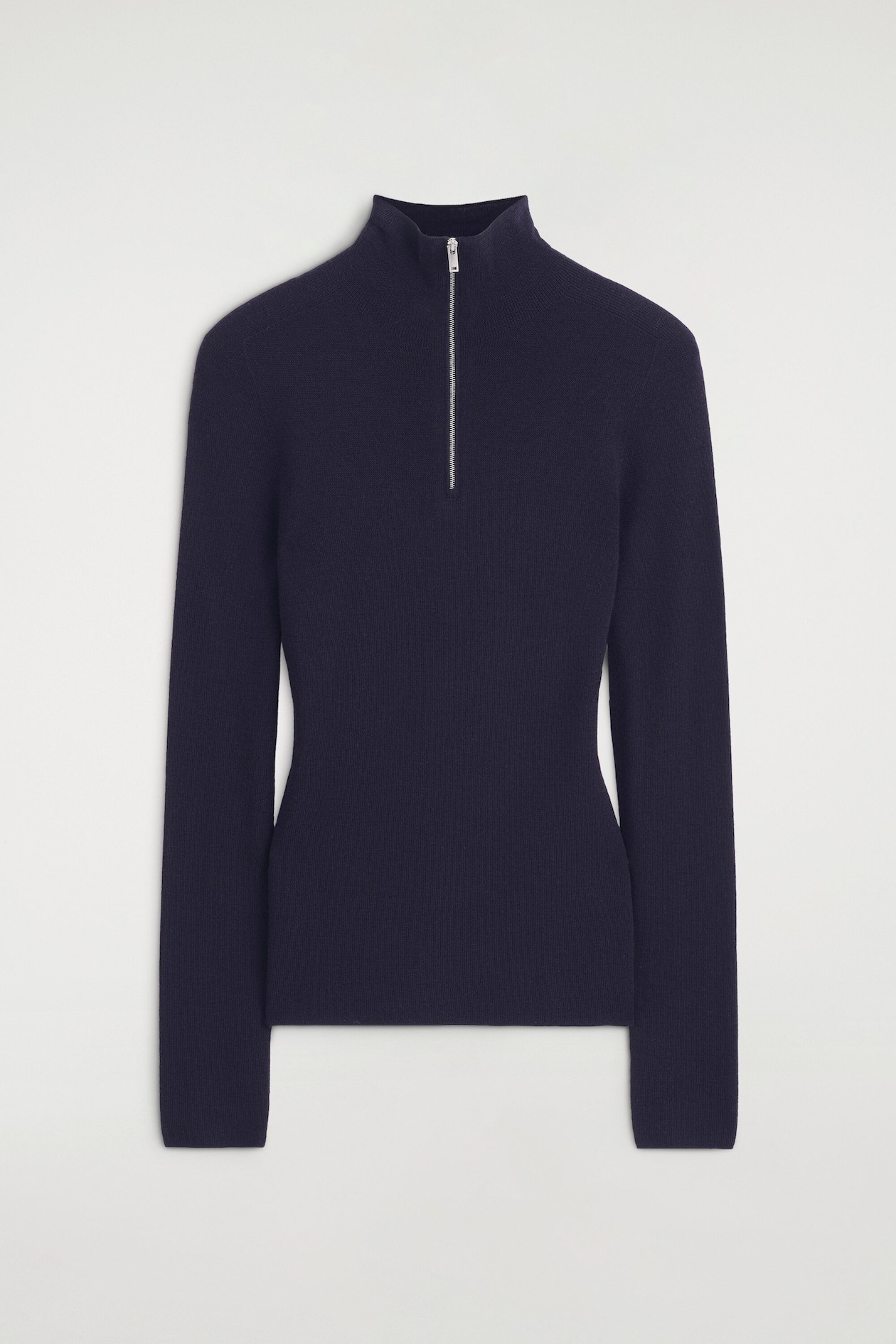 SEAMLESS MERINO WOOL ZIP-UP TOP — NAVY