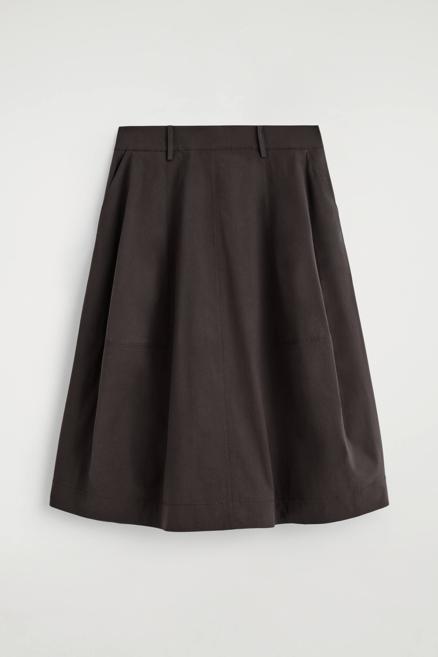 VOLUMINOUS COTTON MIDI SKIRT - חום - 2