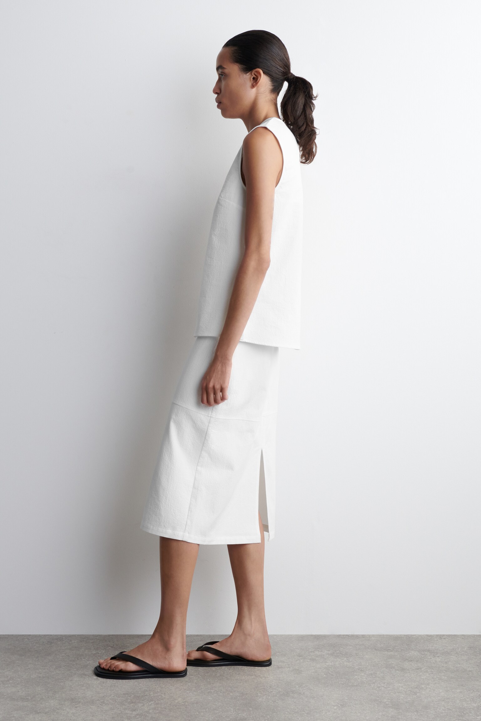 HAUT SANS MANCHES EN CRÊPE DE COTON - BLANC/GRIS - 3