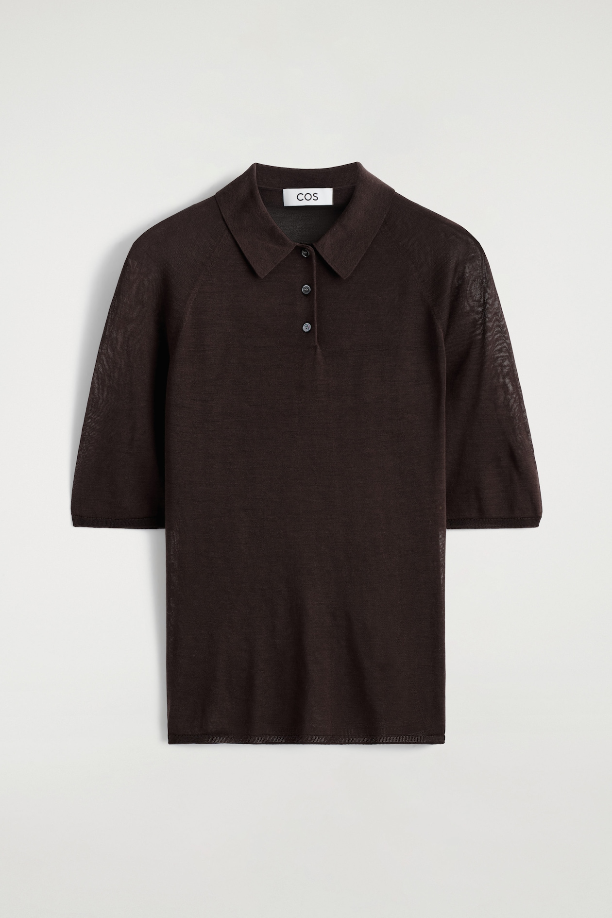 SHEER KNITTED SILK POLO SHIRT — BITTER CHOCOLATE