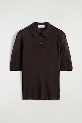 SHEER KNITTED SILK POLO SHIRT — BITTER CHOCOLATE 7