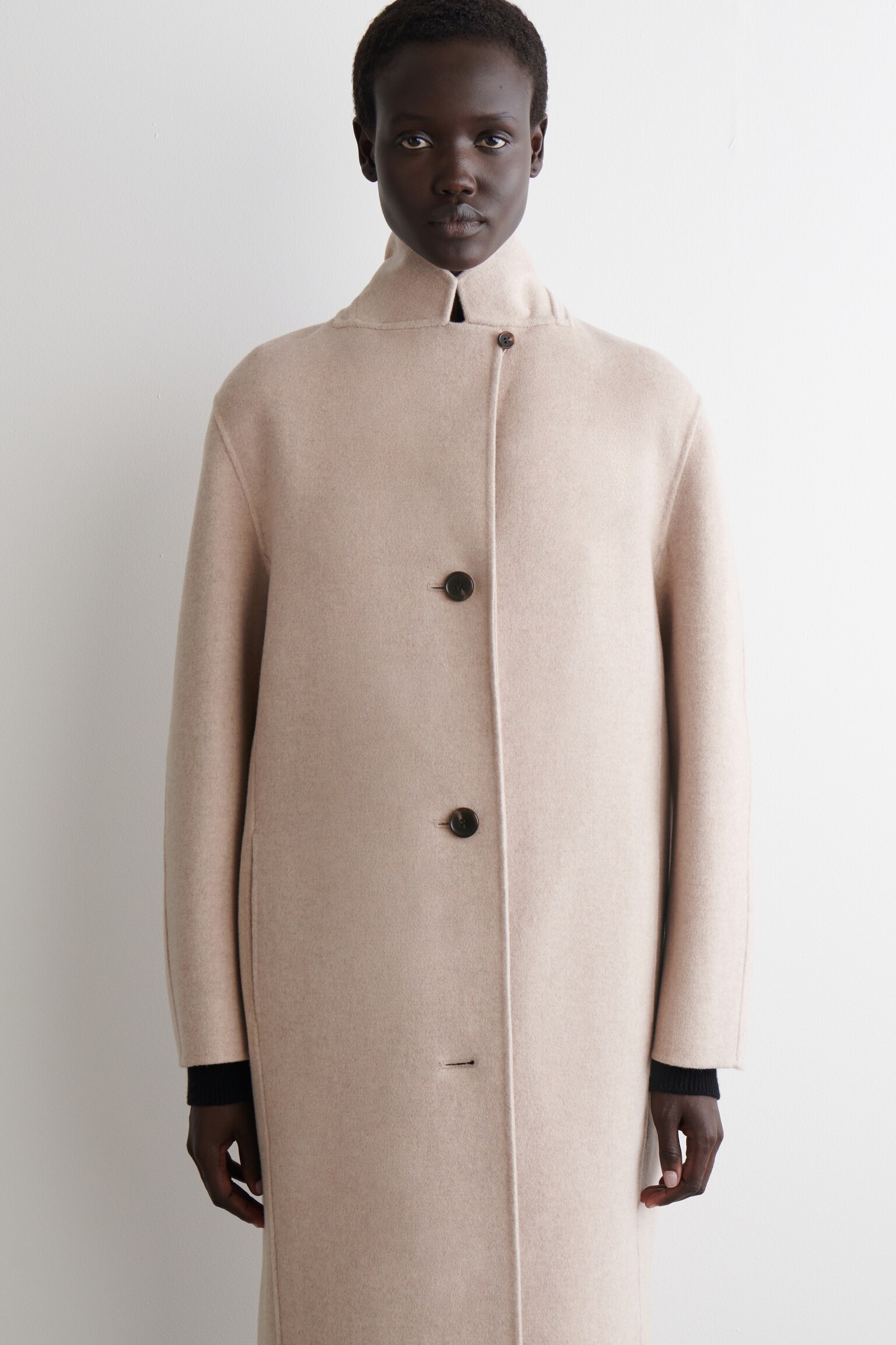 MANTEAU LONG EN LAINE DOUBLE FACE - BEIGE CLAIR/NOIR - 4