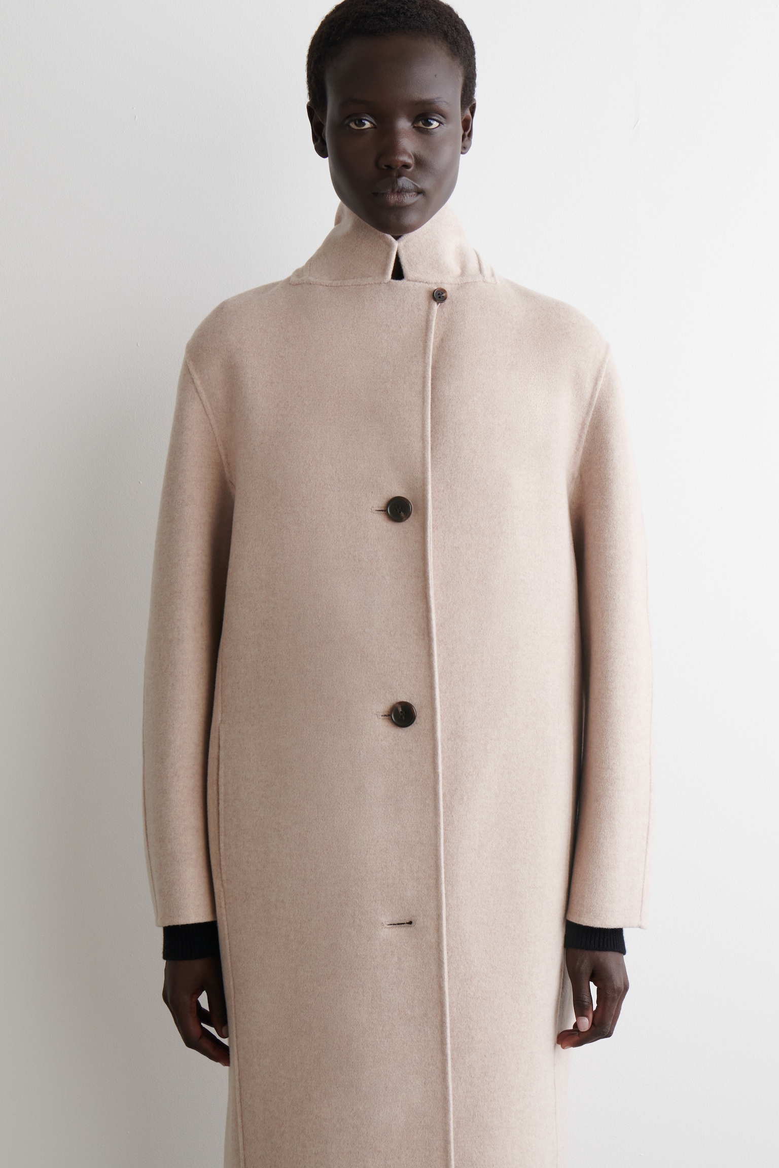 MANTEAU LONG EN LAINE DOUBLE FACE - BEIGE CLAIR/NOIR - 4
