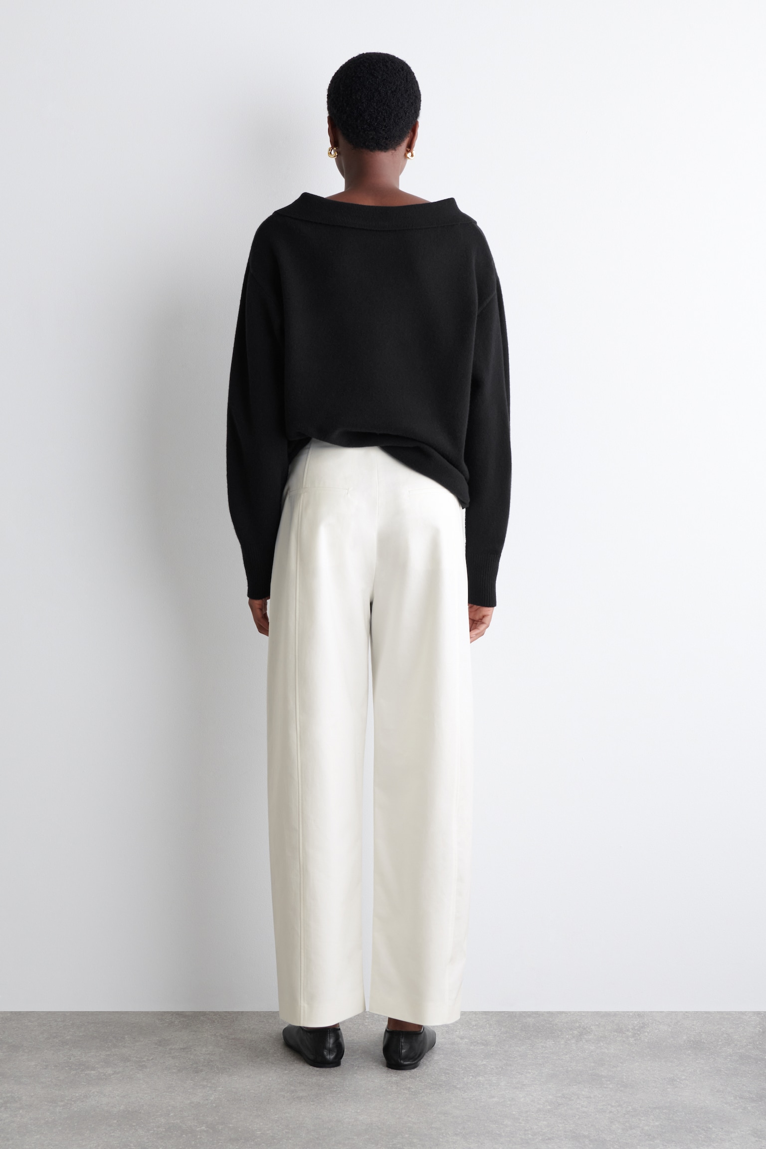 PIMA COTTON BARREL-LEG TROUSERS - WHITE/BLACK - 4