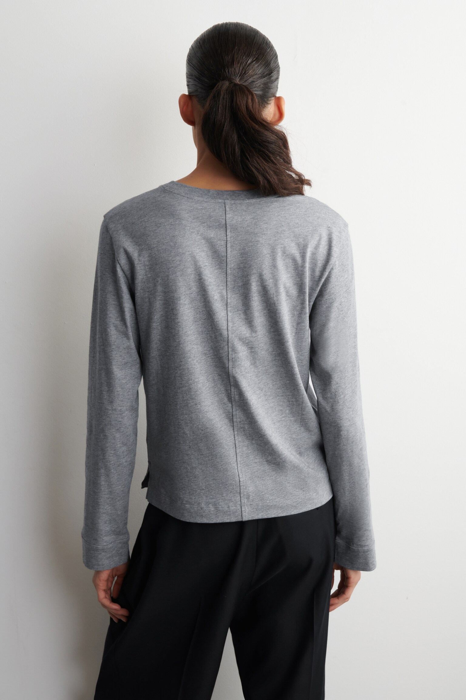 Camiseta de manga comprida em algodão - CINZA MESCLA/BRANCO - 6