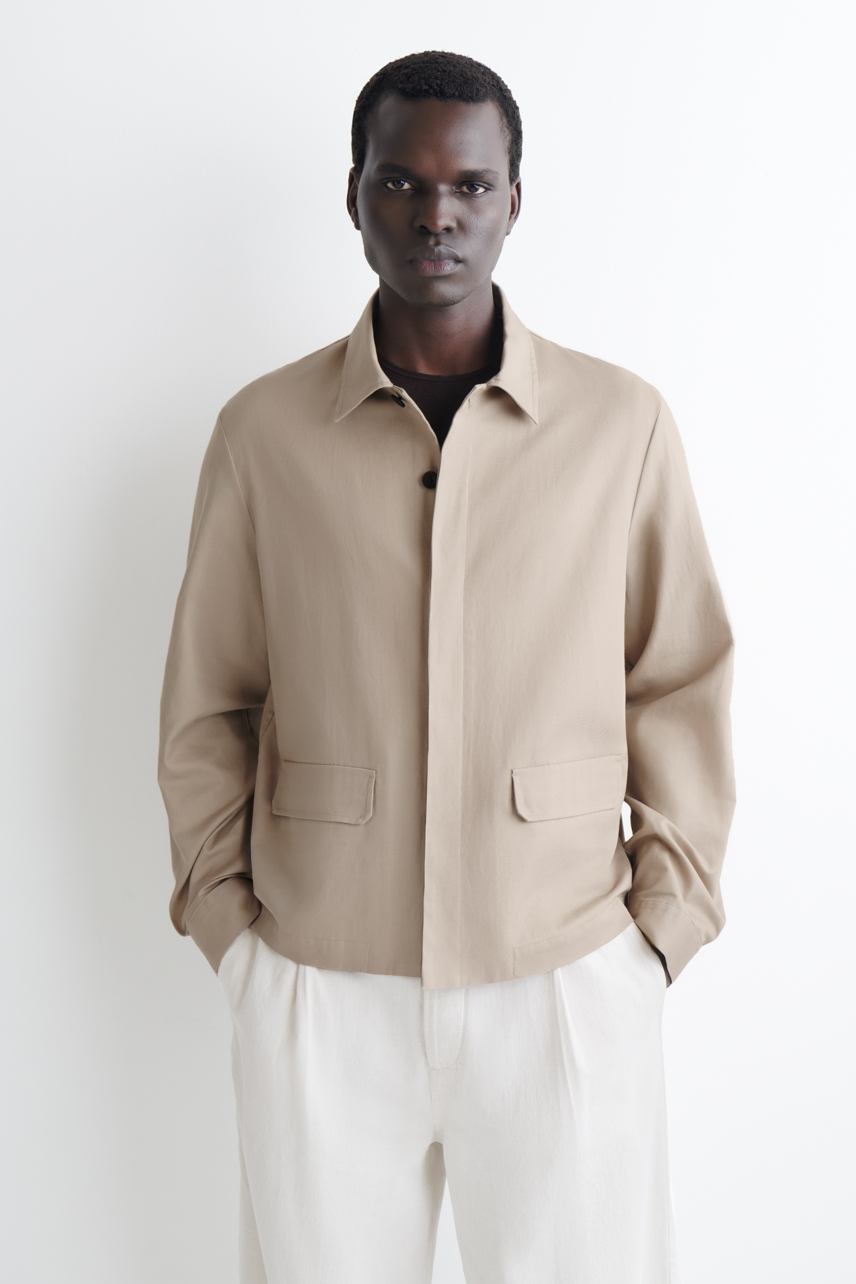 RELAXED COTTON-LINEN OVERSHIRT - BEIGE/NAVY