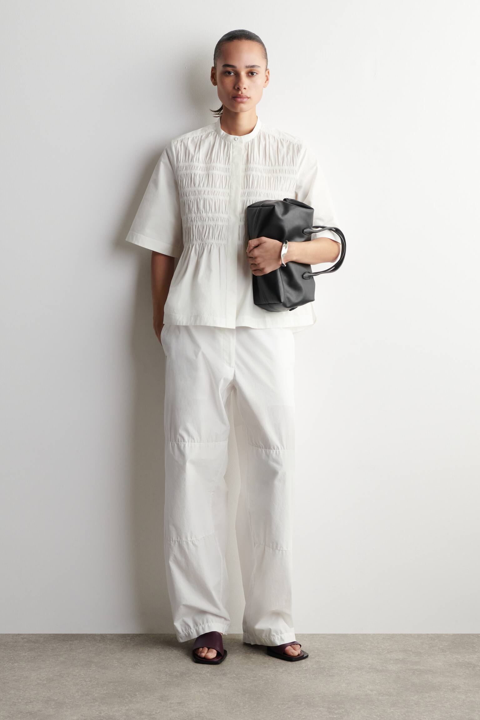 NABÍRANÁ BAVLNĚNÁ HALENKA - BÍLÁ/SVĚTLE ŠEDÁ - 3