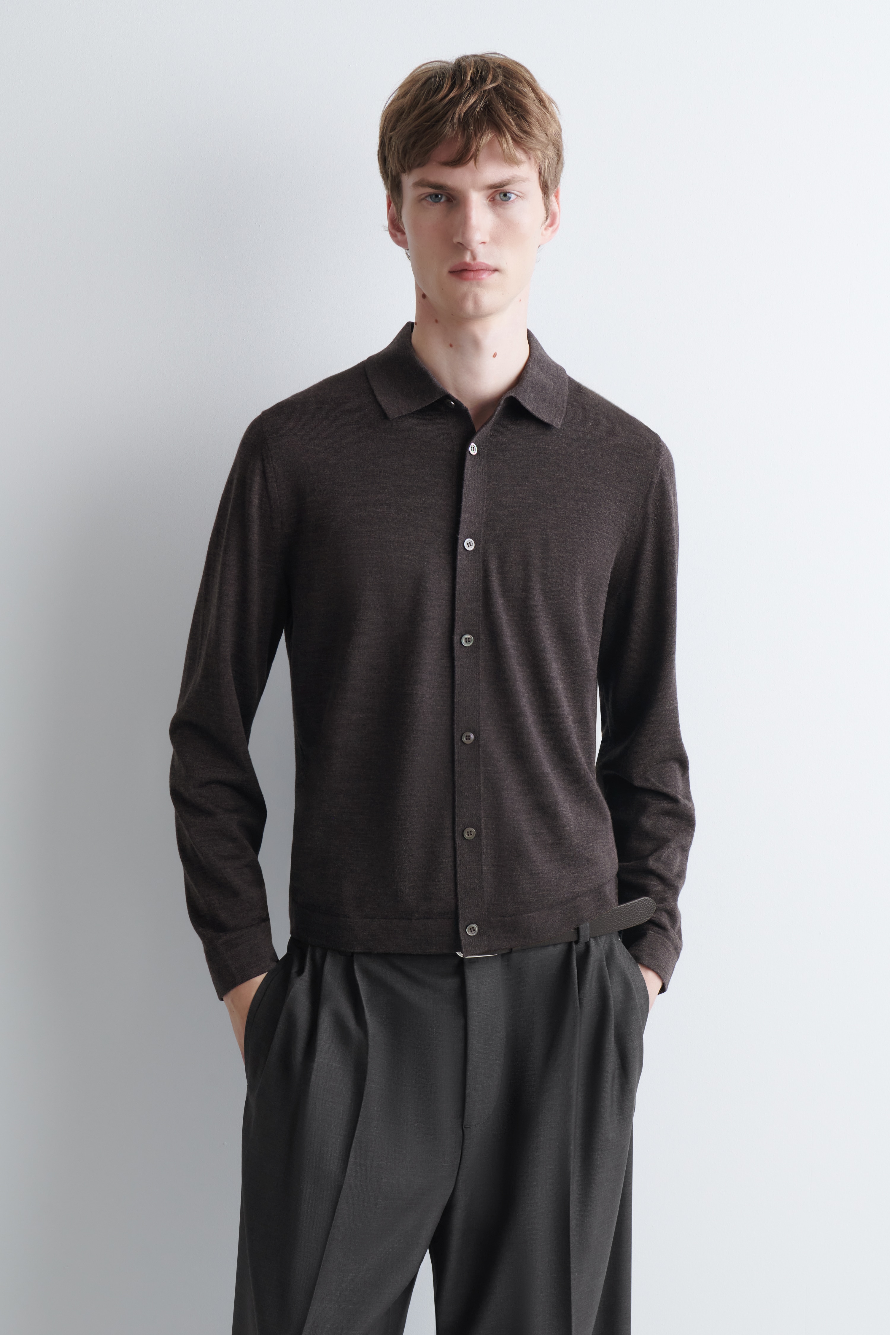 CAMICIA IN LANA MERINO - MARRONE SCURO MÉLANGE/BLU NAVY MÉLANGE/NERO