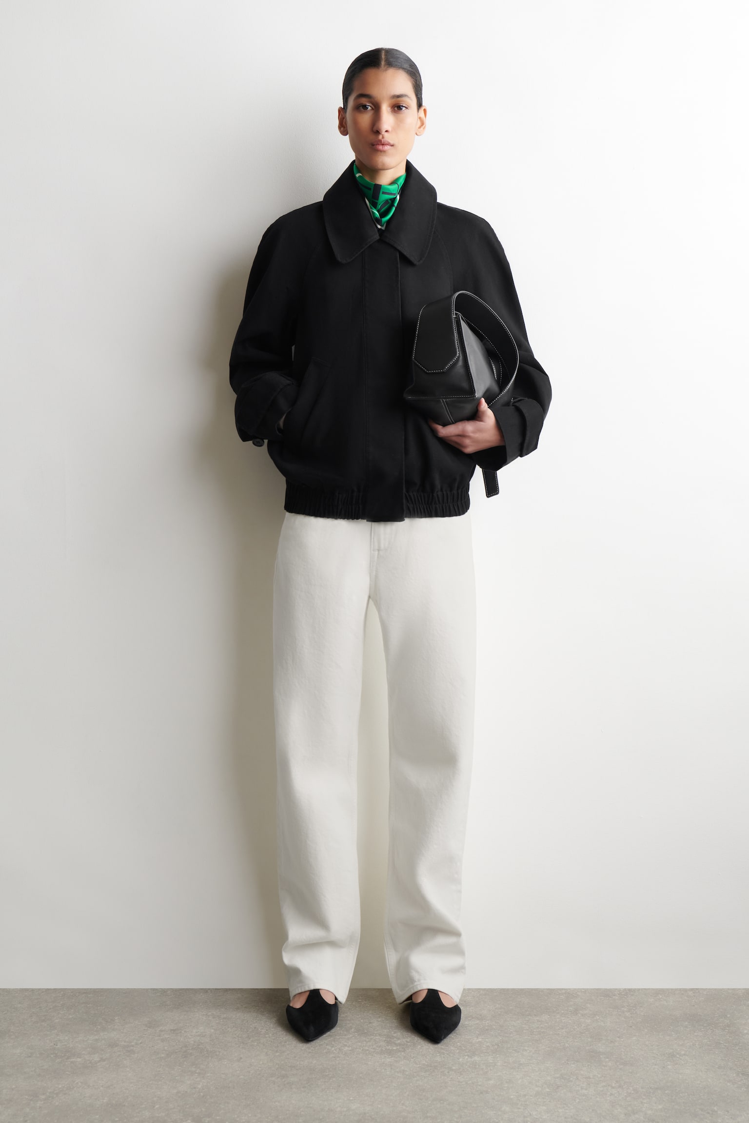 BLOUSON À SILHOUETTE ARRONDIE EN COTON-NOIR - 1
