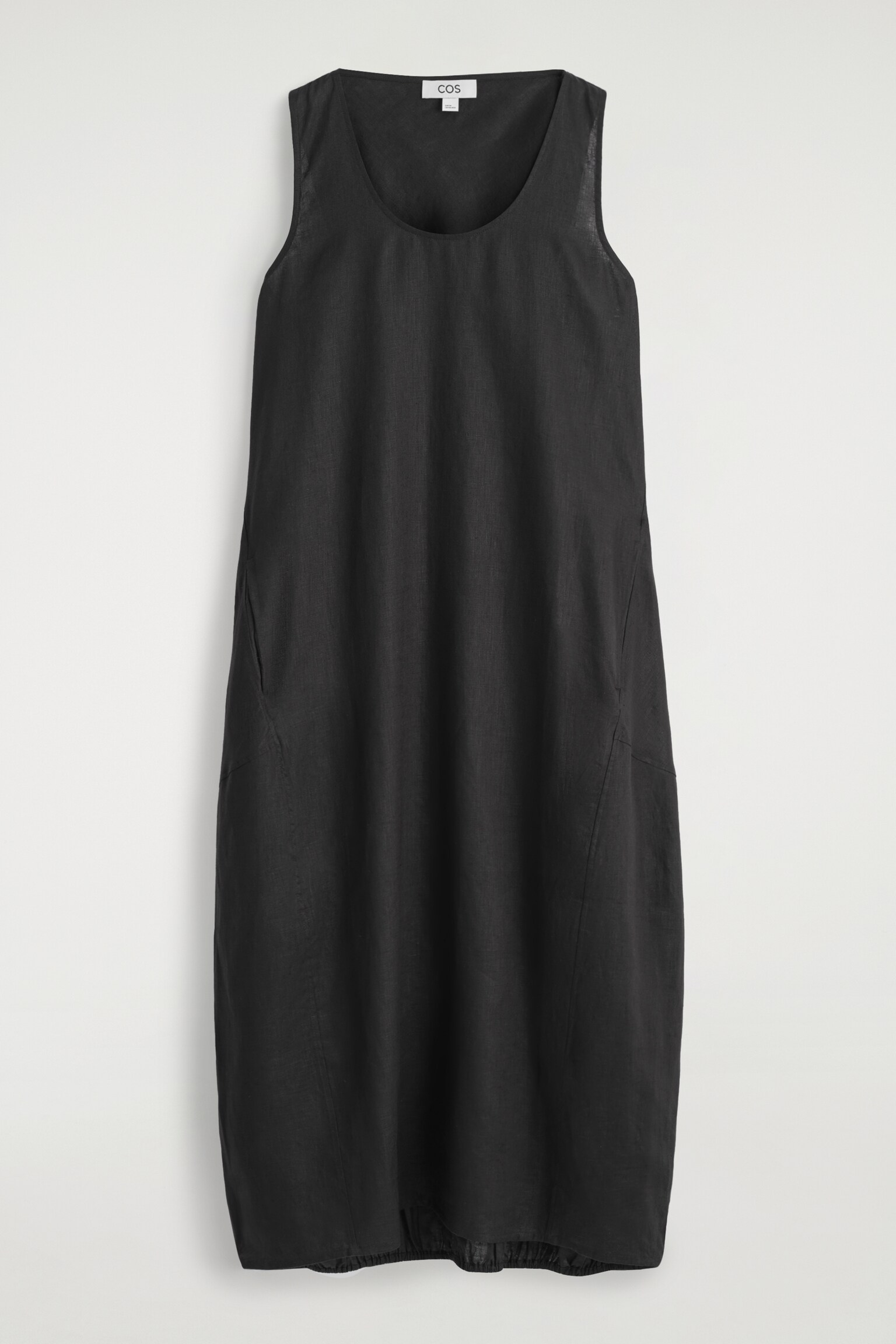 ROBE LONGUE À OURLET ÉLASTIQUÉ EN LIN - NOIR/VERT CLAIR - 2