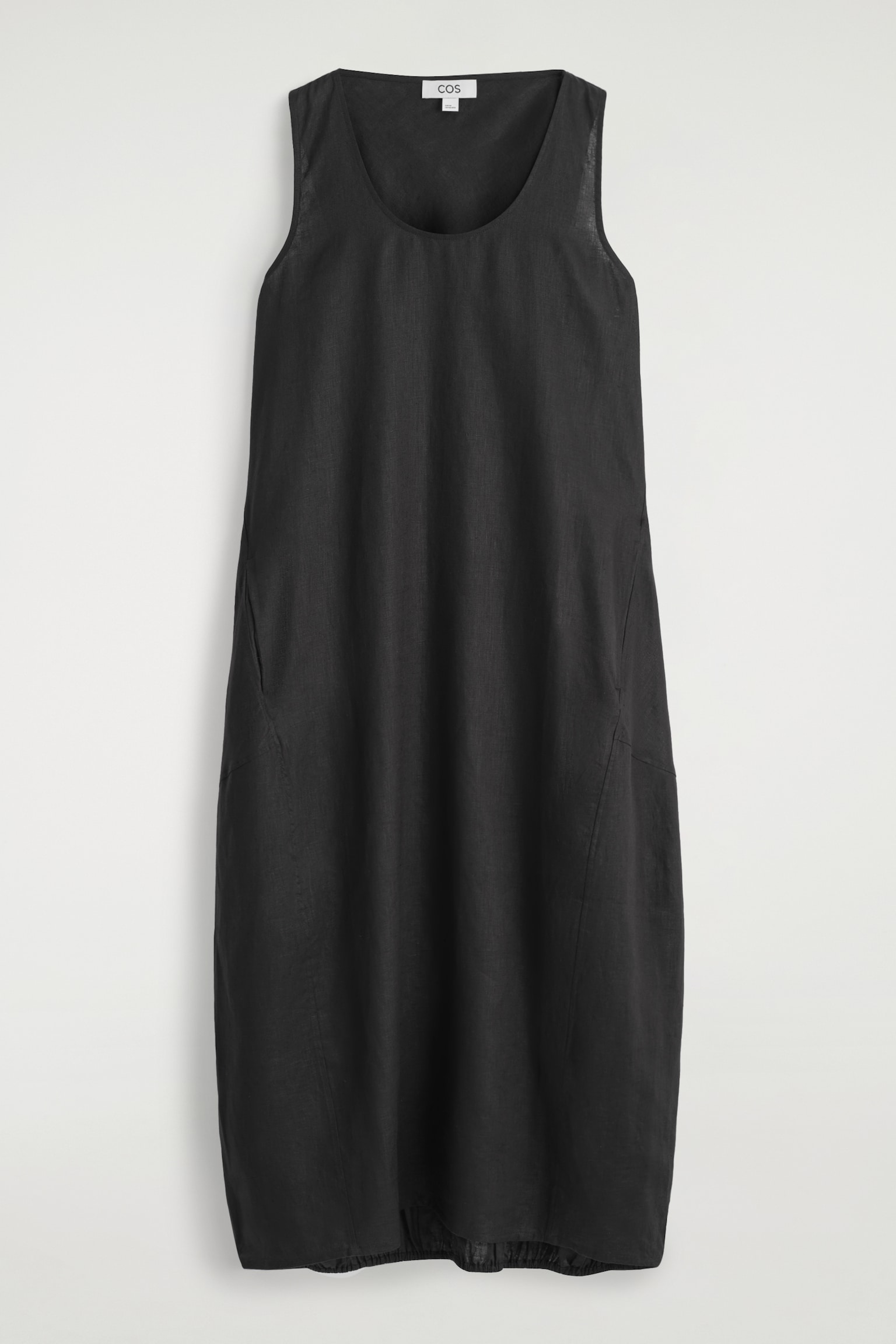 ROBE LONGUE À OURLET ÉLASTIQUÉ EN LIN - NOIR/VERT CLAIR - 2