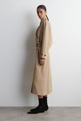 WRAP-OVER WOOL-TWILL TRENCH COAT — BEIGE 2