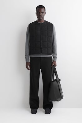 PADDED QUILTED KNITTED MERINO WOOL GILET — CHARCOAL MÉLANGE 5