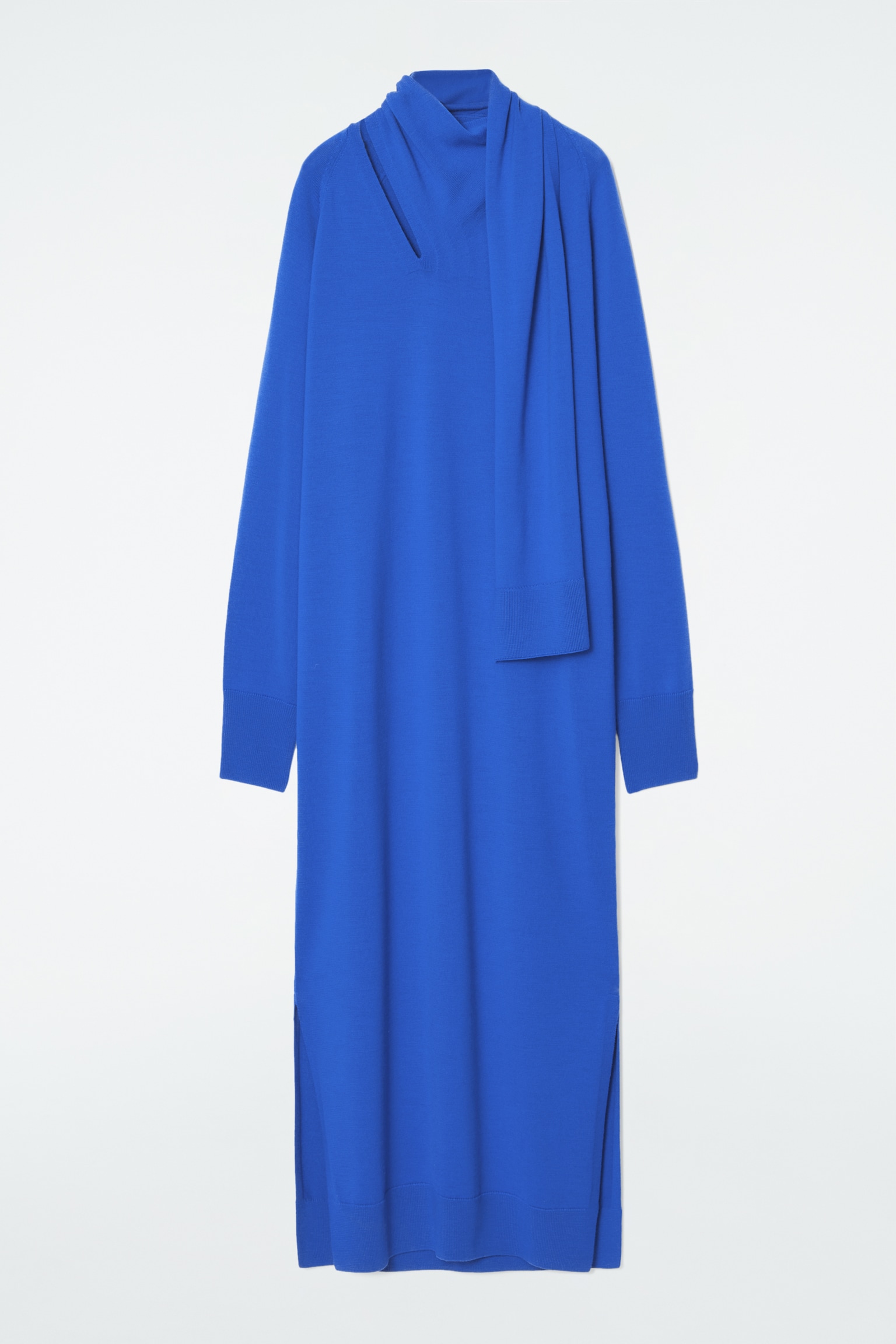 ROBE LONGUE DÉTAIL ÉCHARPE EN LAINE - BLEU/BLEU MARINE