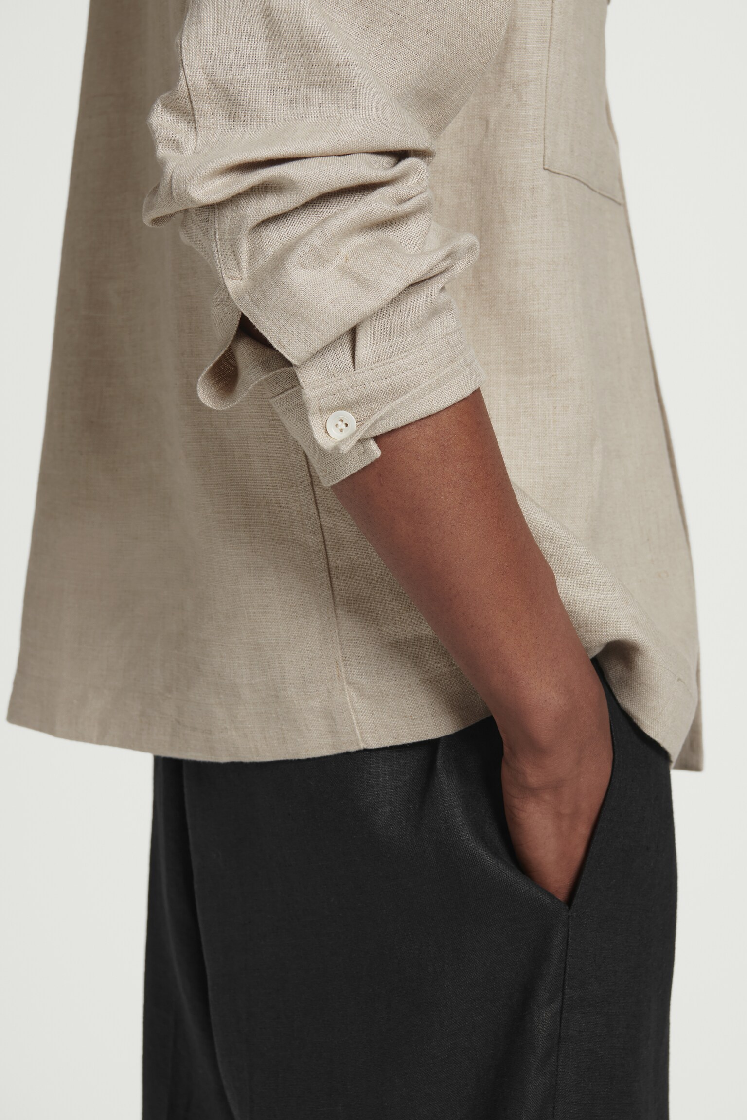 SURCHEMISE À COL OFFICIER EN LIN - BEIGE - 3