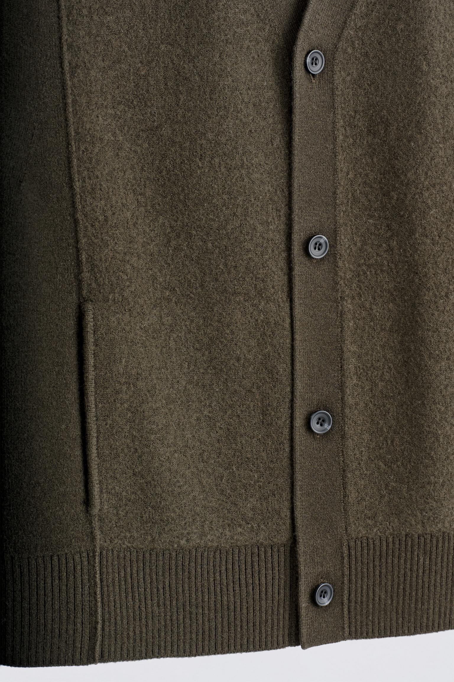 GILET BOUTONNÉ EN LAINE BOUILLIE - KAKI FONCÉ/CHARBON - 7