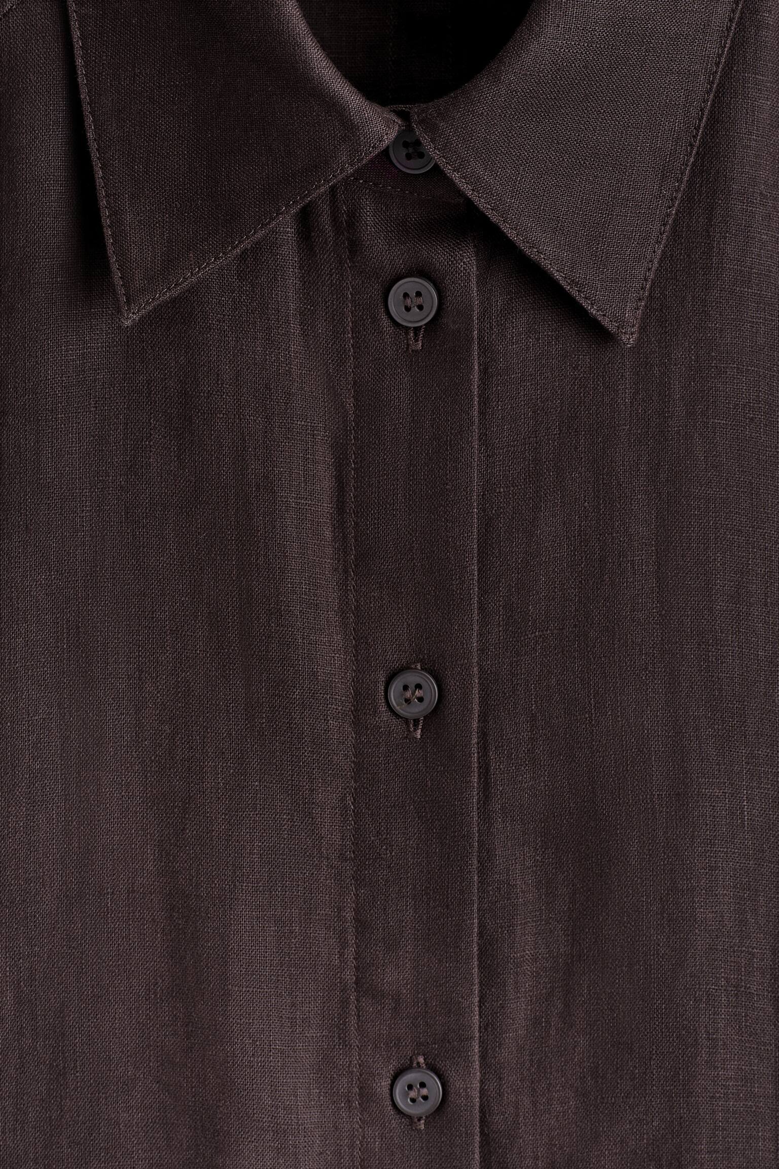 KORTÆRMET SKJORTEKJOLE I HØR - VINRØD/BEIGE - 4