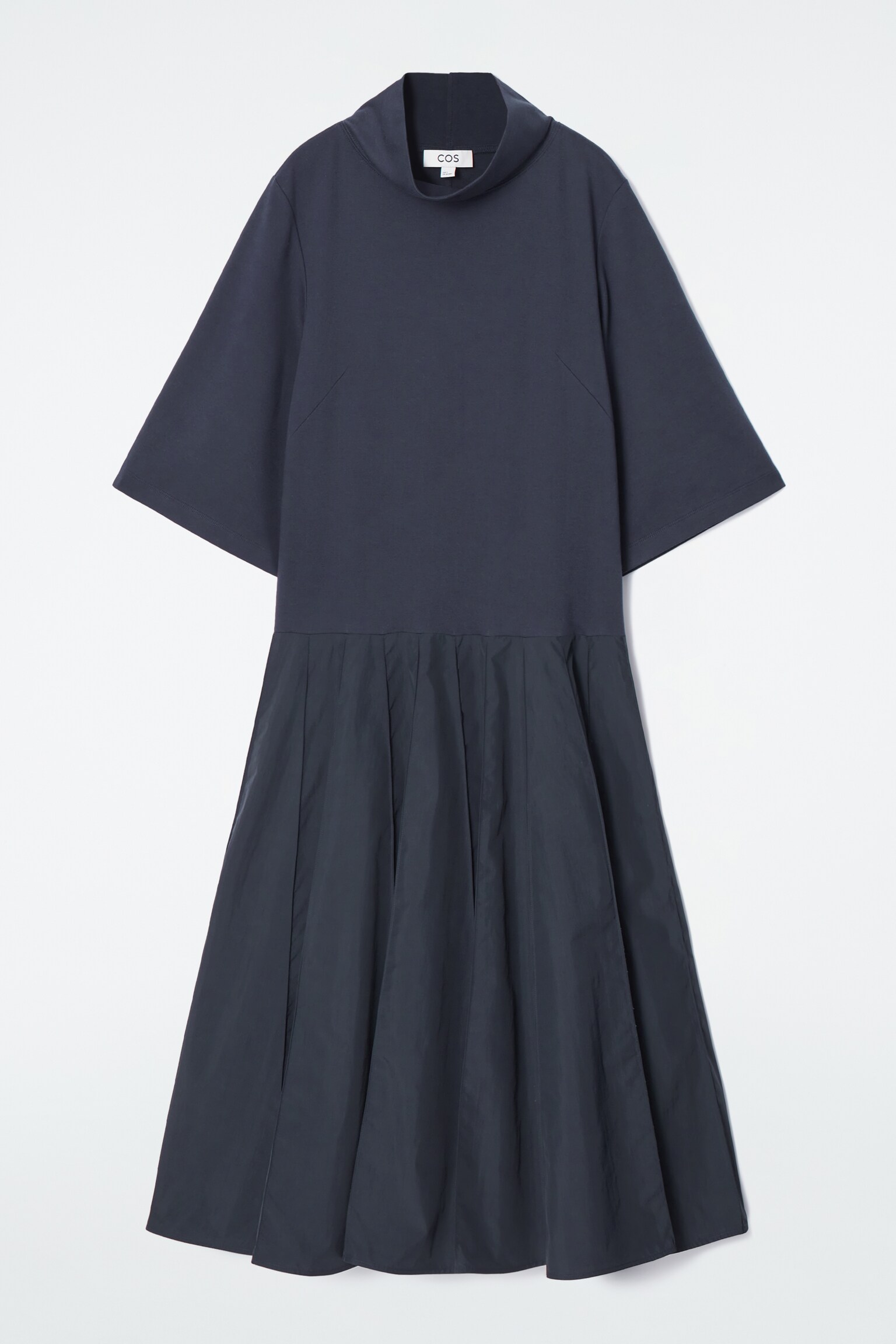 FUNNEL-NECK PANELLED MIDI DRESS - NAVY
