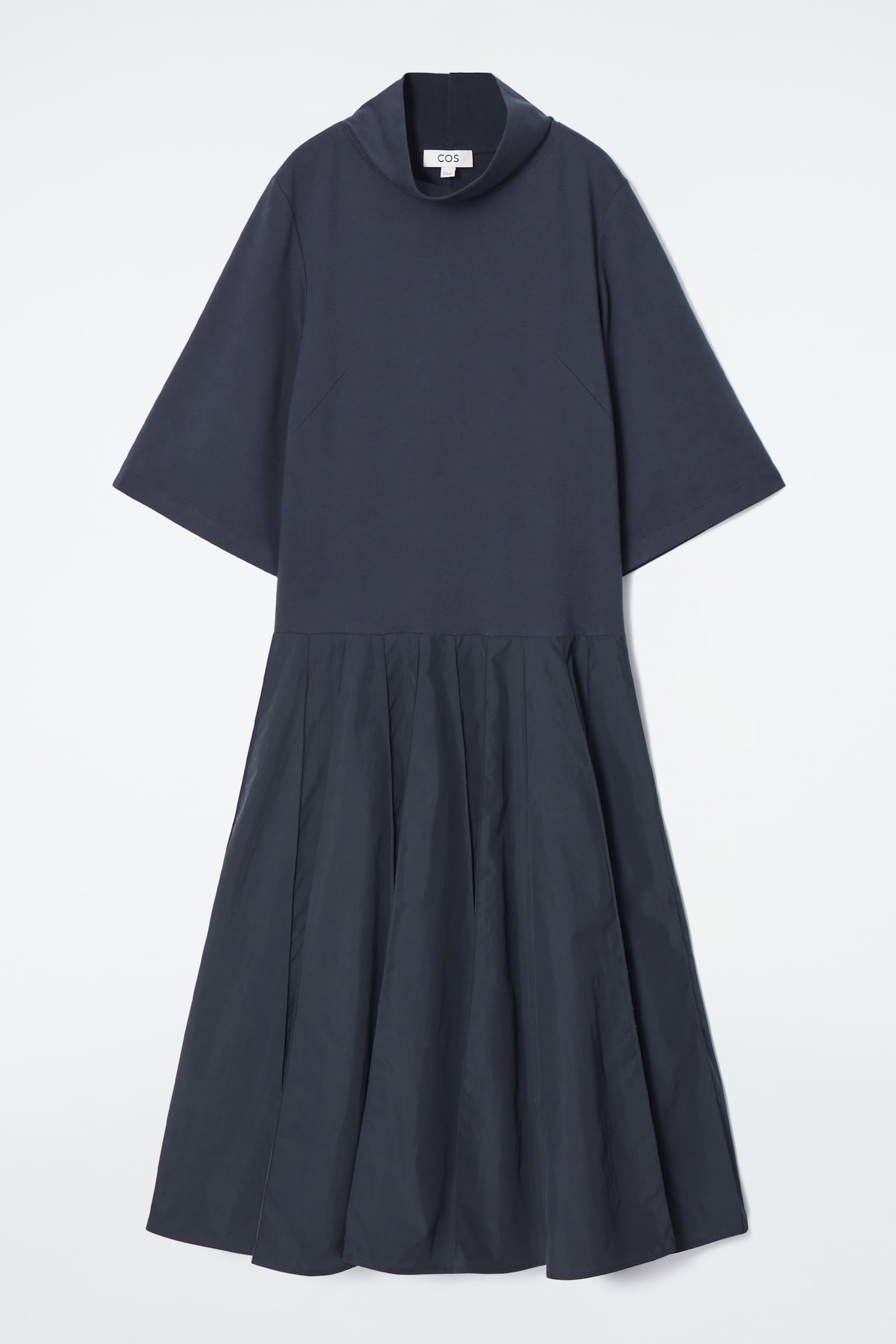 FUNNEL-NECK PANELLED MIDI DRESS - NAVY