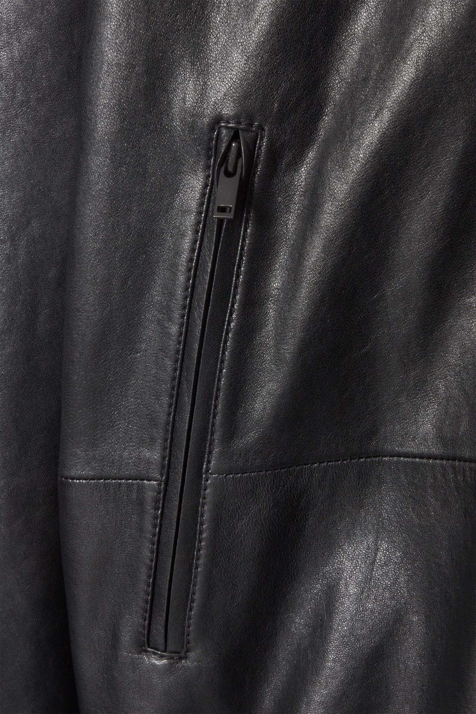 WAISTED LEATHER TRUCKER JACKET - BLACK - 3