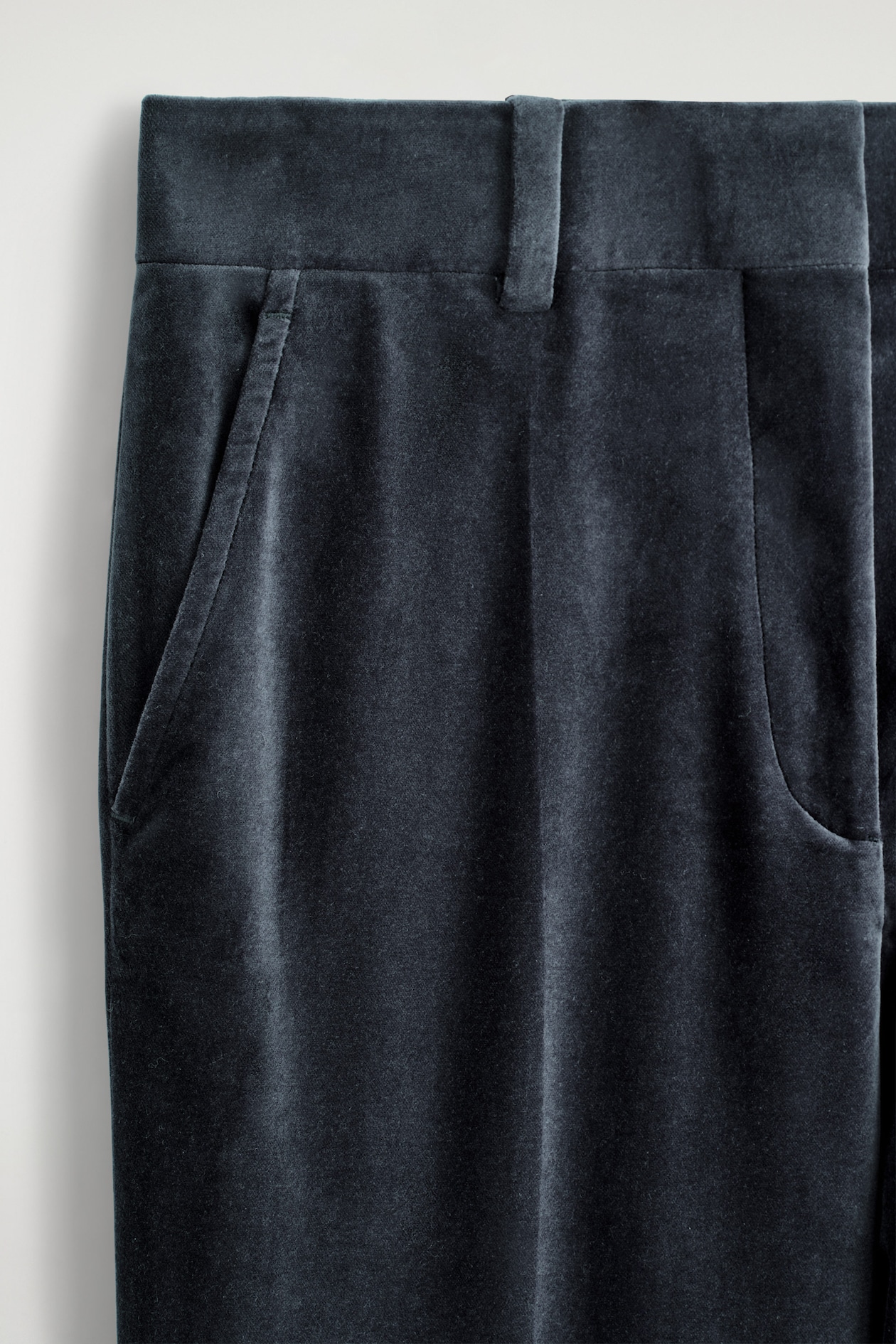 VELVET STRAIGHT-LEG TROUSERS — NAVY
