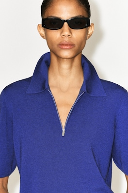 MERINO WOOL ZIP-UP POLO SHIRT — COBALT BLUE 6