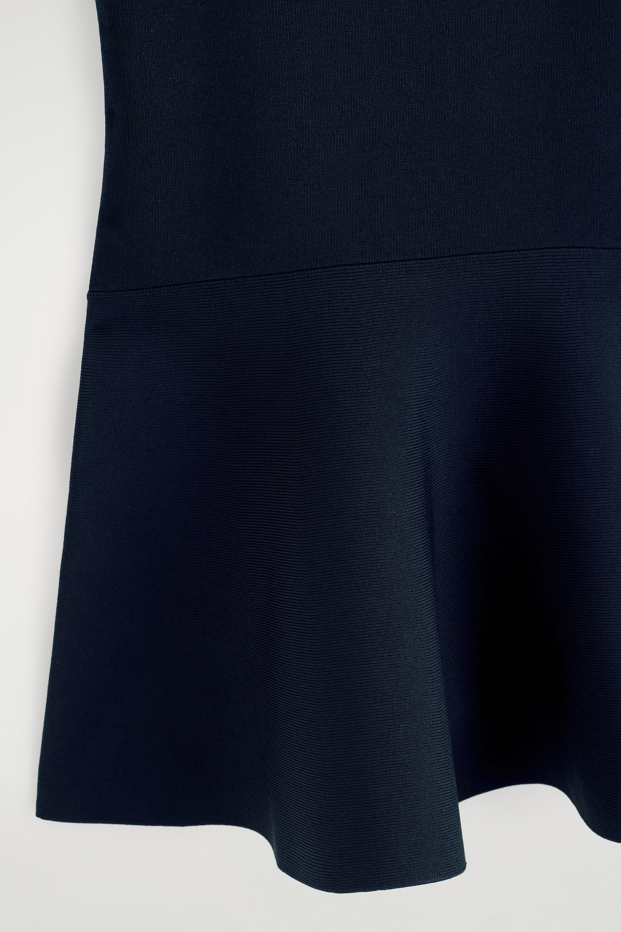 FLARED KNITTED MINI DRESS — NAVY