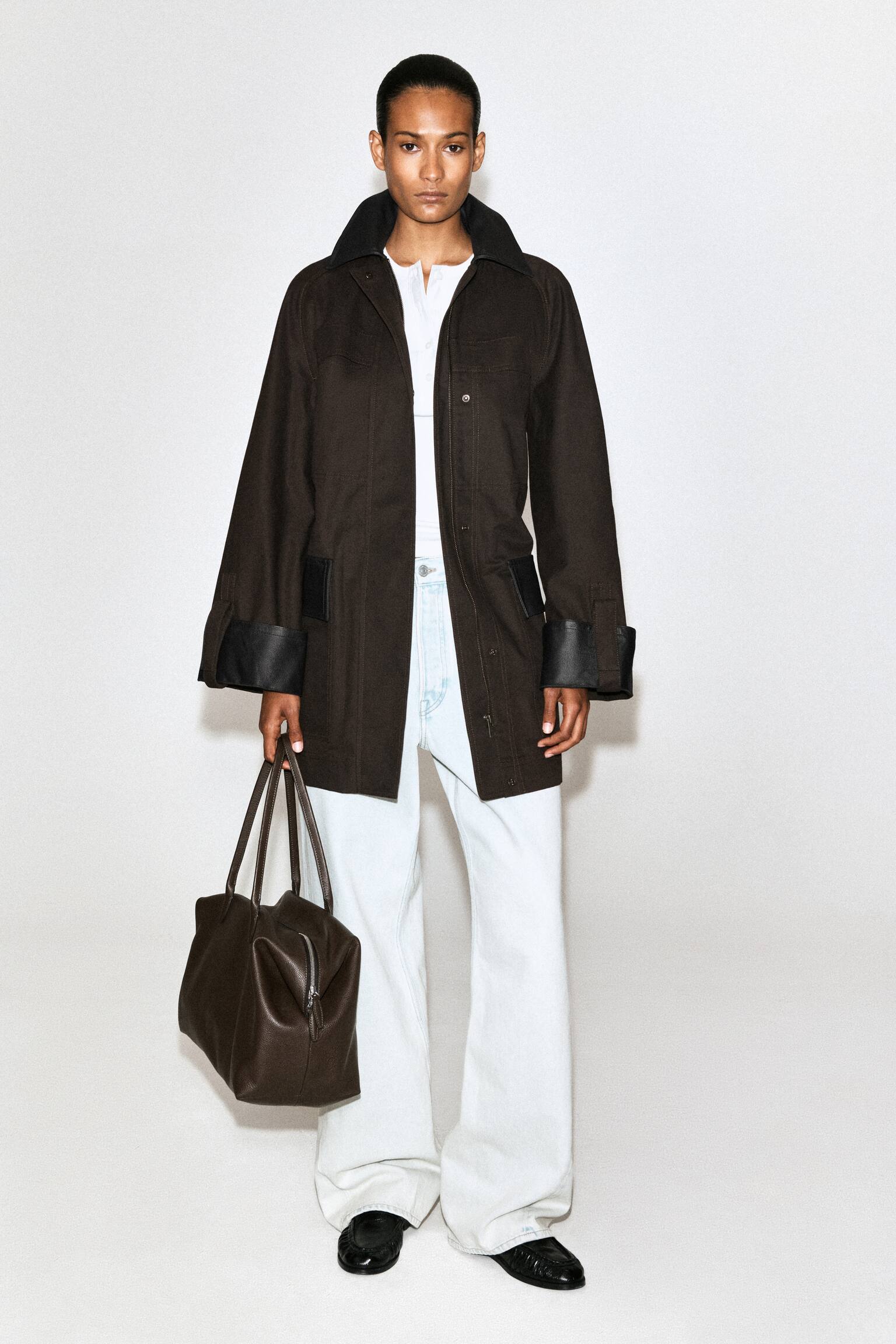 CAPPOTTO FIELD IN COTONE CON FINITURE IN PELLE - MARRONE - 1