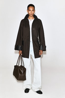 LEATHER-TRIMMED COTTON FIELD COAT — BROWN 1
