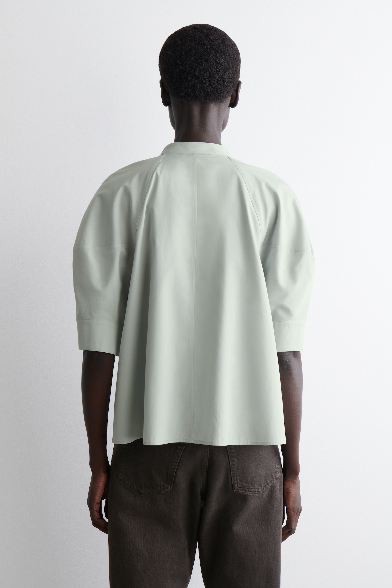 PUFF-SLEEVE COTTON BLOUSE - LIGHT TURQUOISE/PLUM - 5