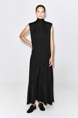 SCARF-DETAIL SATIN MAXI DRESS — CARBON 2