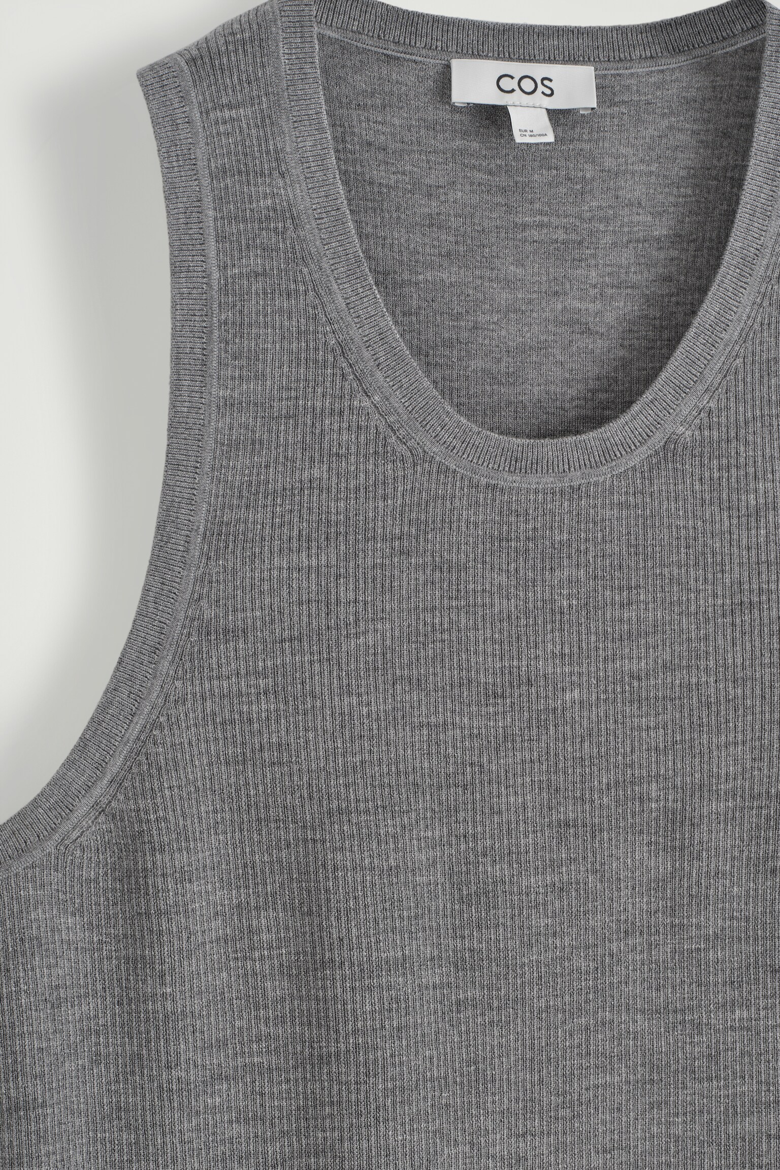 RIBBED MERINO WOOL KNITTED TANK TOP - GREY MÉLANGE/NAVY - 5