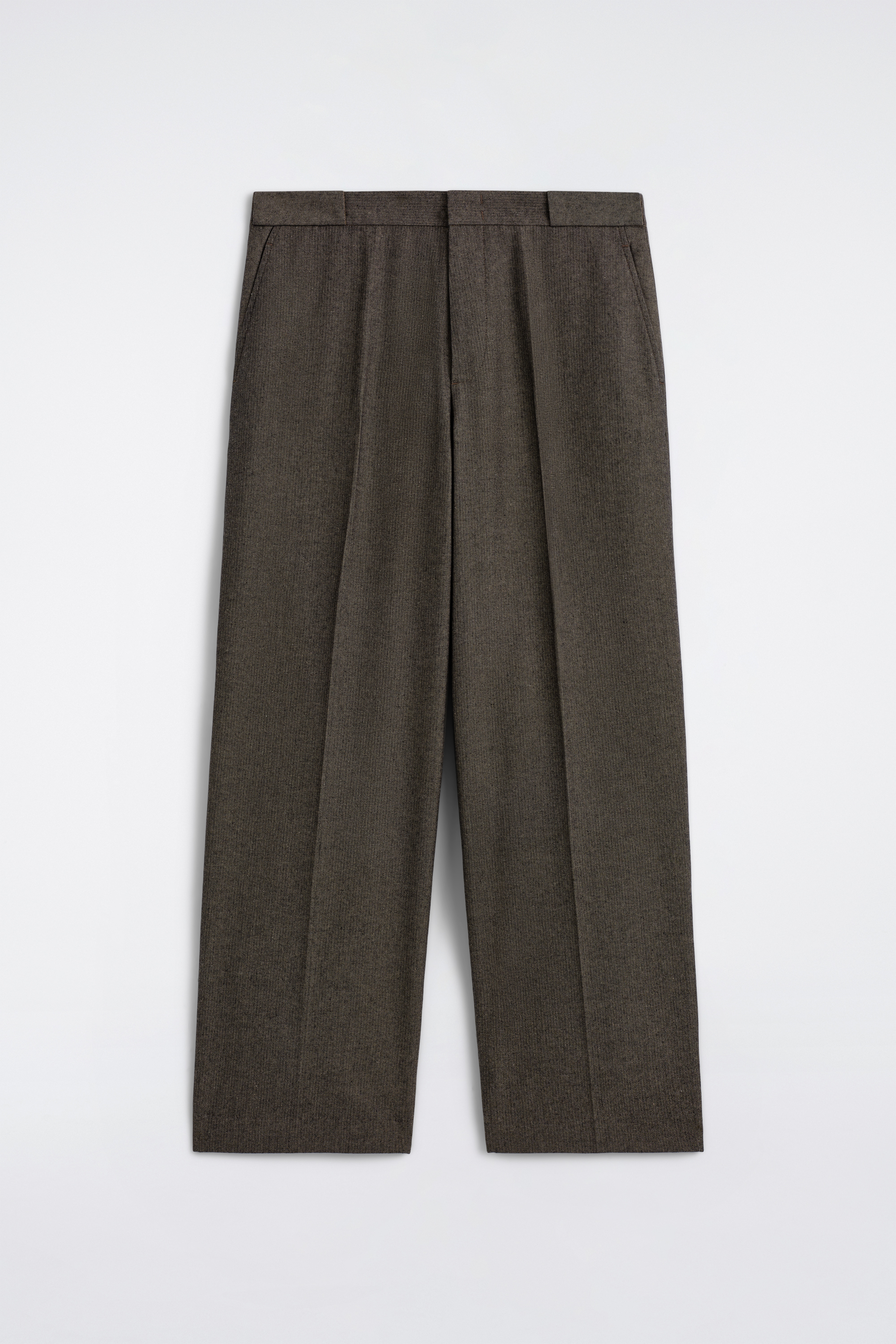 HERRINGBONE OVERSIZED WIDE-LEG TROUSERS - TMAVĚ HNĚDÁ