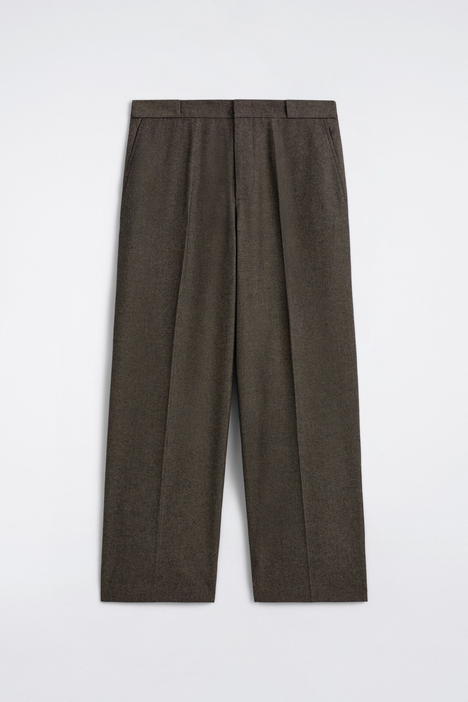 HERRINGBONE OVERSIZED WIDE-LEG TROUSERS - TMAVĚ HNĚDÁ - 1