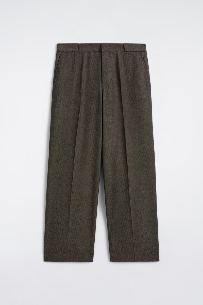 Herringbone Relaxed-Fit Wide-Leg Pants