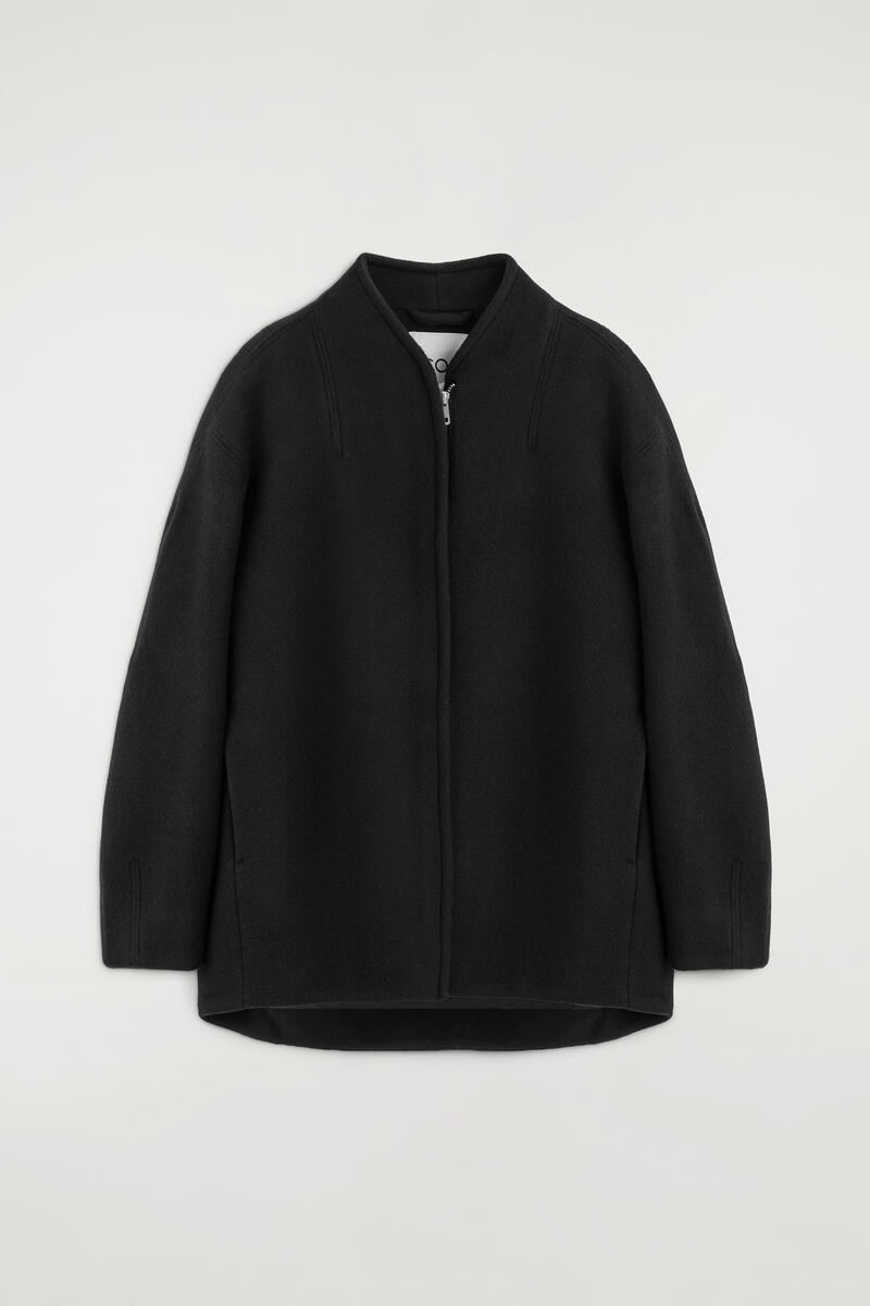 Sculpted Wool-Blend Zip-Up Jacket