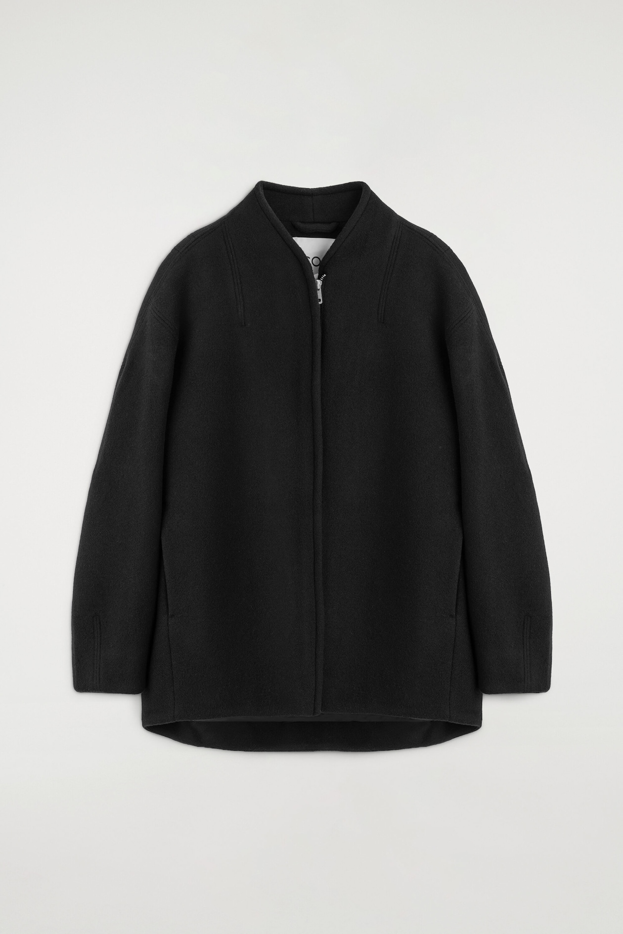 SCULPTED WOOL-BLEND ZIP-UP JACKET — BLACK