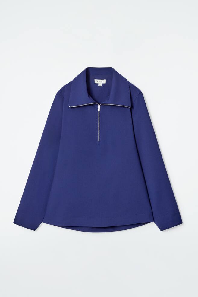 BLOUSE DEMI-ZIPPÉE EN LAINE MÉLANGÉE - BLEU - 1