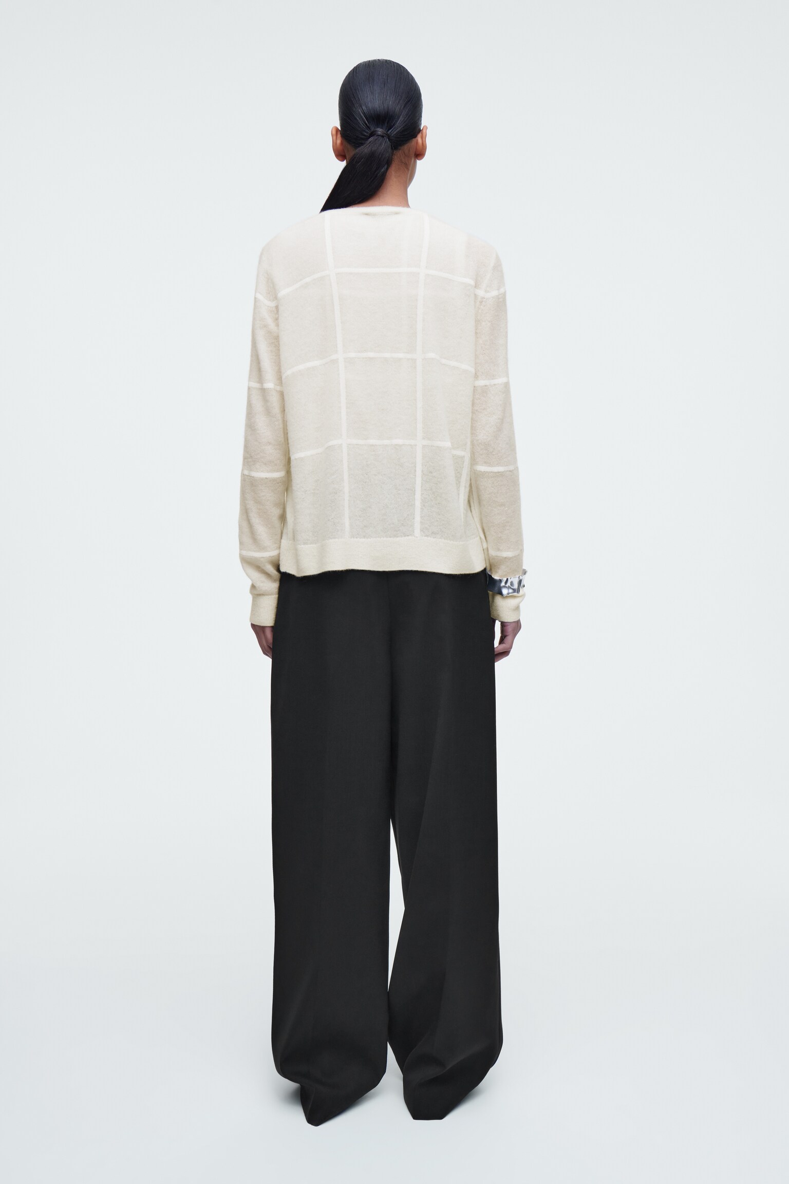 CARDIGAN A QUADRI - AVORIO - 5