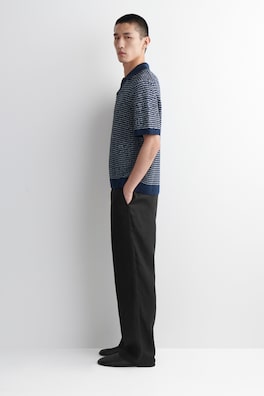 STRIPED OPEN-KNIT POLO SHIRT — NAVY / WHITE / STRIPED 3