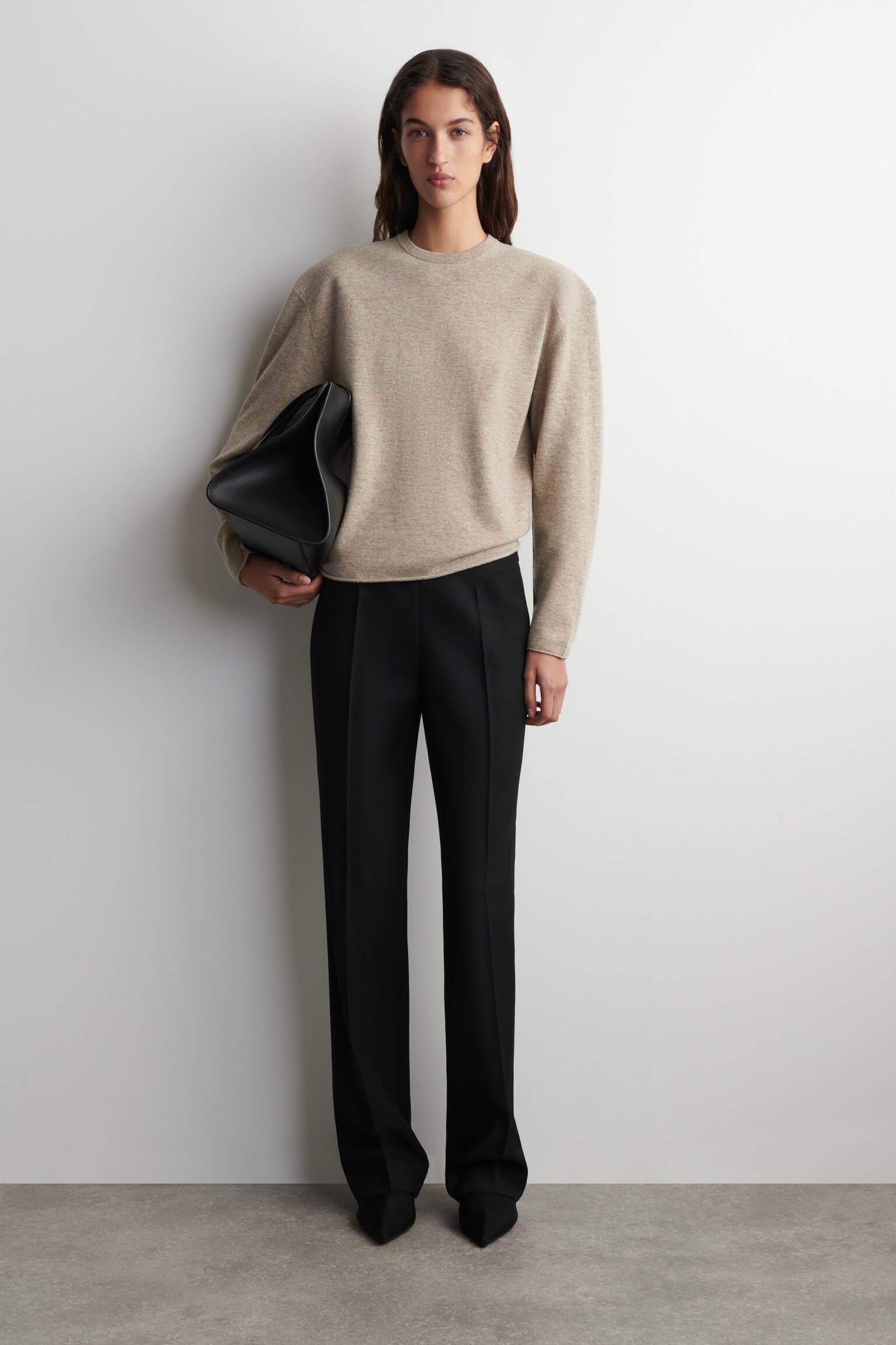 MAGLIONE GIROCOLLO IN LANA MERINO - BEIGE MÉLANGE/ARANCIONE/MARRONE SCURO - 3