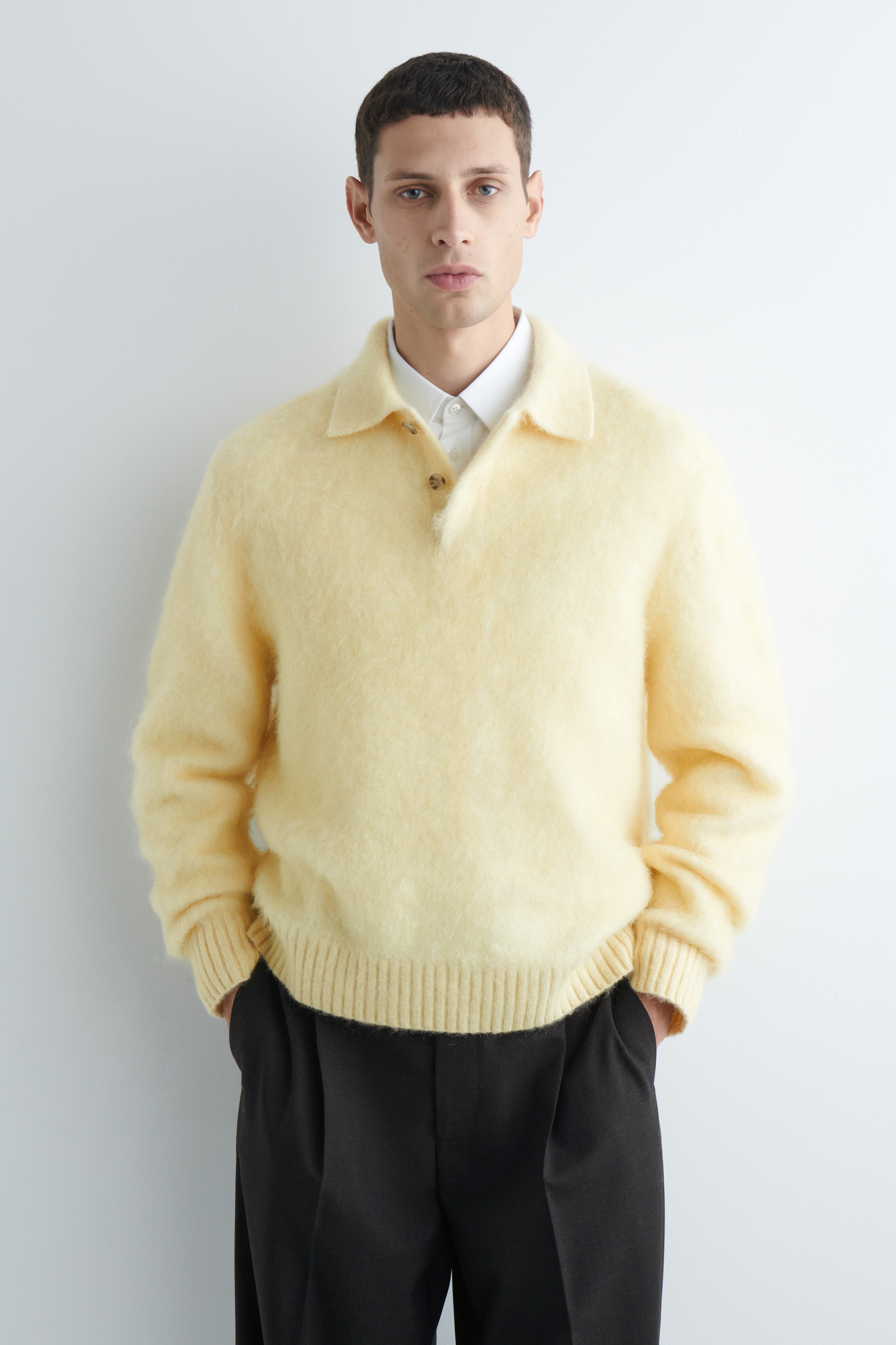 MAGLIONE STILE POLO IN MISTO MOHAIR SPAZZOLATO - GIALLO PALLIDO