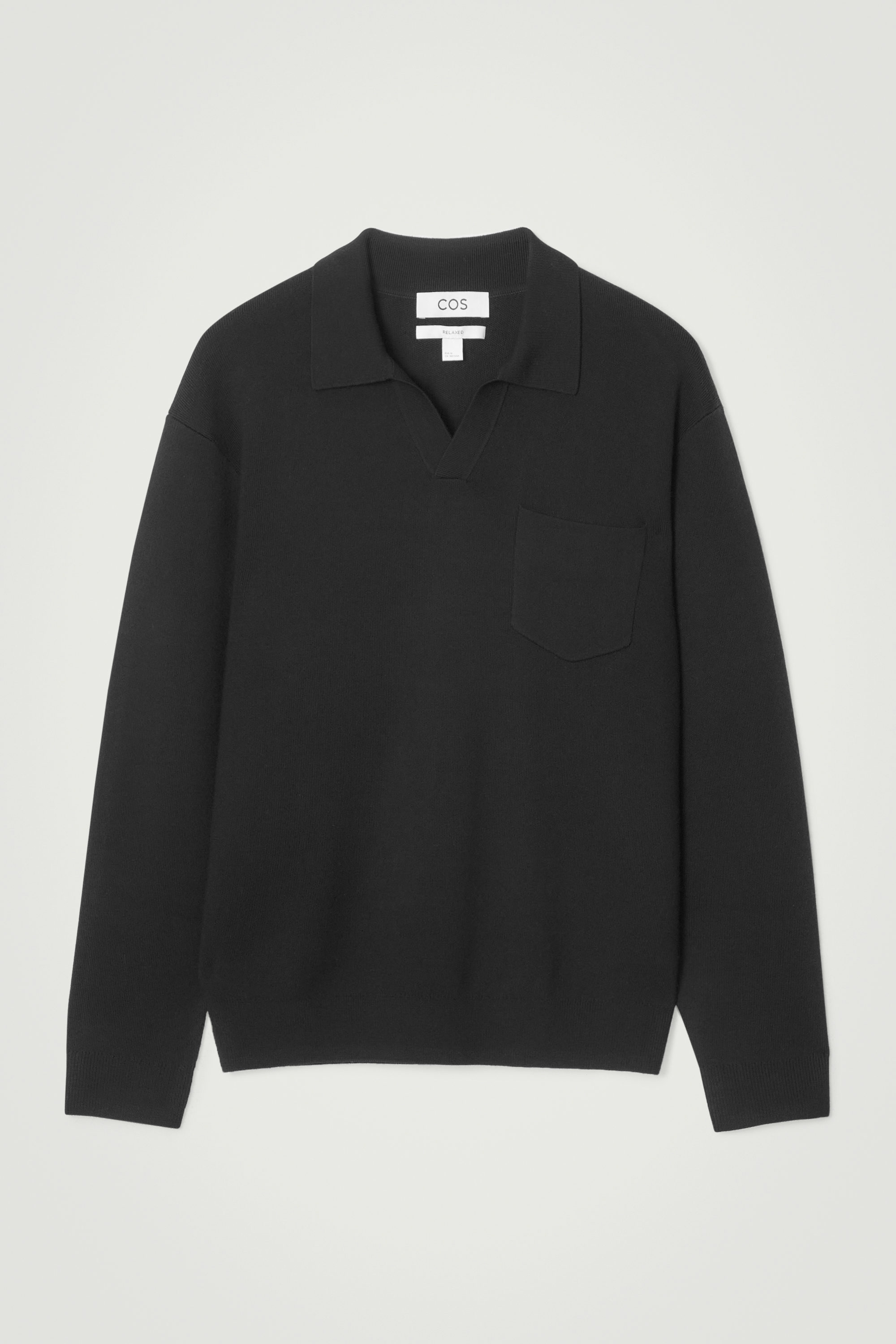 トップス COS KNITTED WOOL LONG-SLEEVED POLO SHIRT KNITTED WOOL LONG-SLEEVED POLO SHIRT - BLACK | COS US