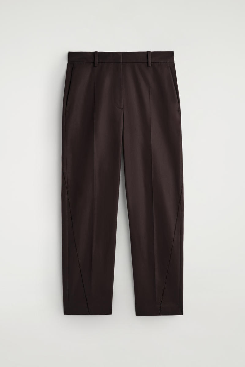 Cos Embroidered Cotton Pants In Brown