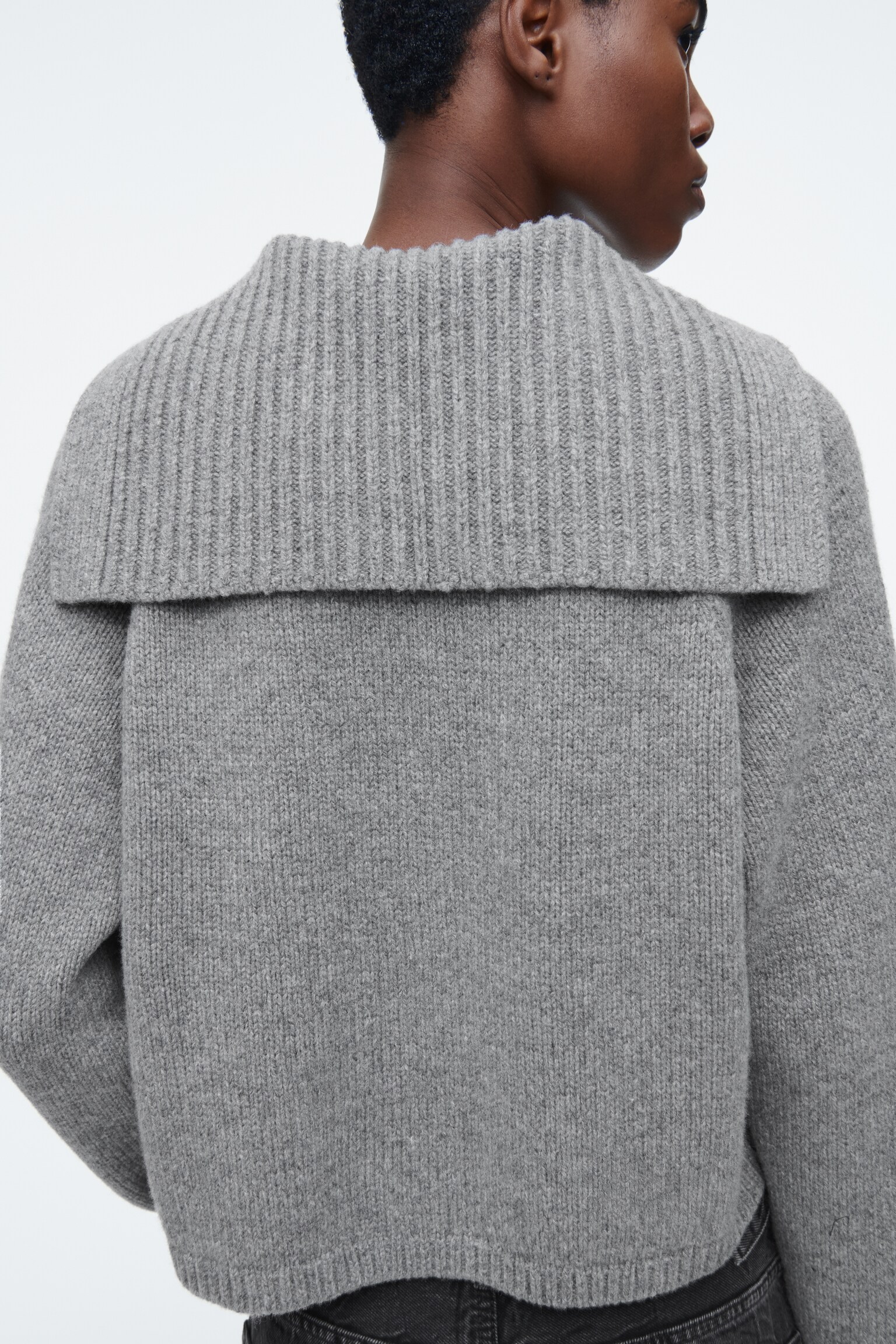 SAILOR-COLLAR WOOL CARDIGAN - GREY MÉLANGE/DARK BROWN/BEIGE - 6