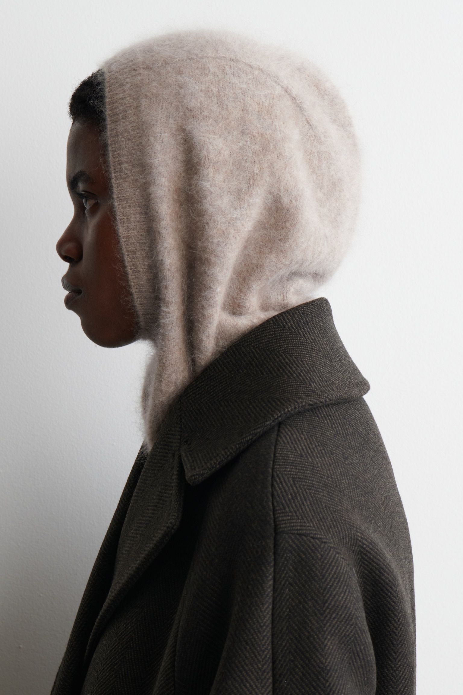BRUSHED-CASHMERE HOOD - BEIGE/MARRONE SCURO - 3