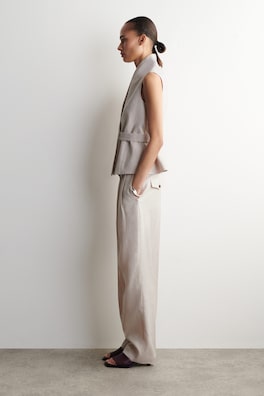 SHAWL-COLLAR BELTED LINEN WAISTCOAT — LIGHT-BEIGE MÉLANGE 3