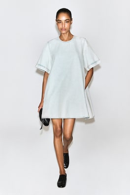 FLARED DENIM MINI DRESS — LIGHT BLUE 1