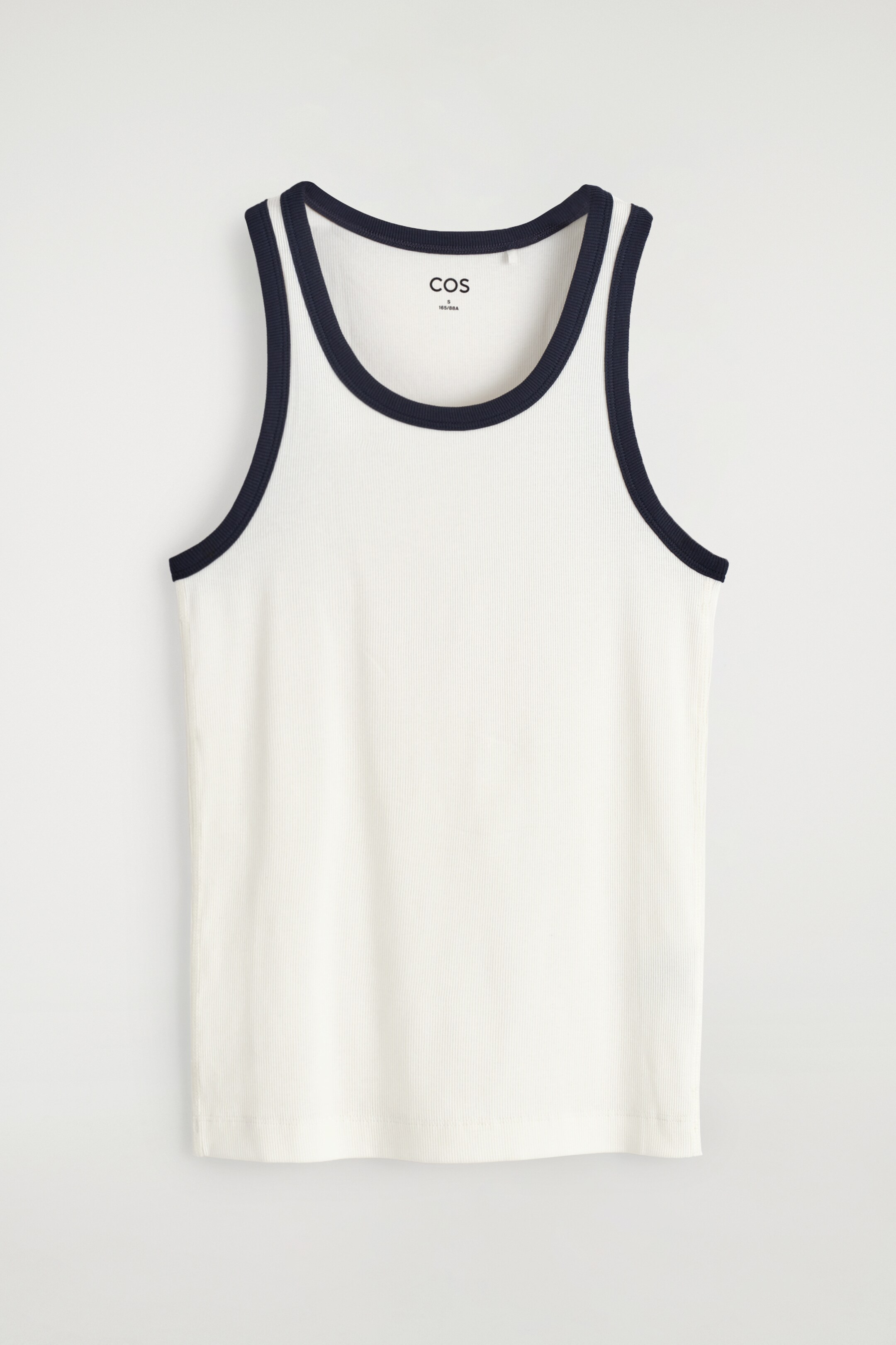 Grotere afbeelding bekijken: GERIBBELDE TANKTOP - wit / marineblauw - DAMES | H&M BE 5