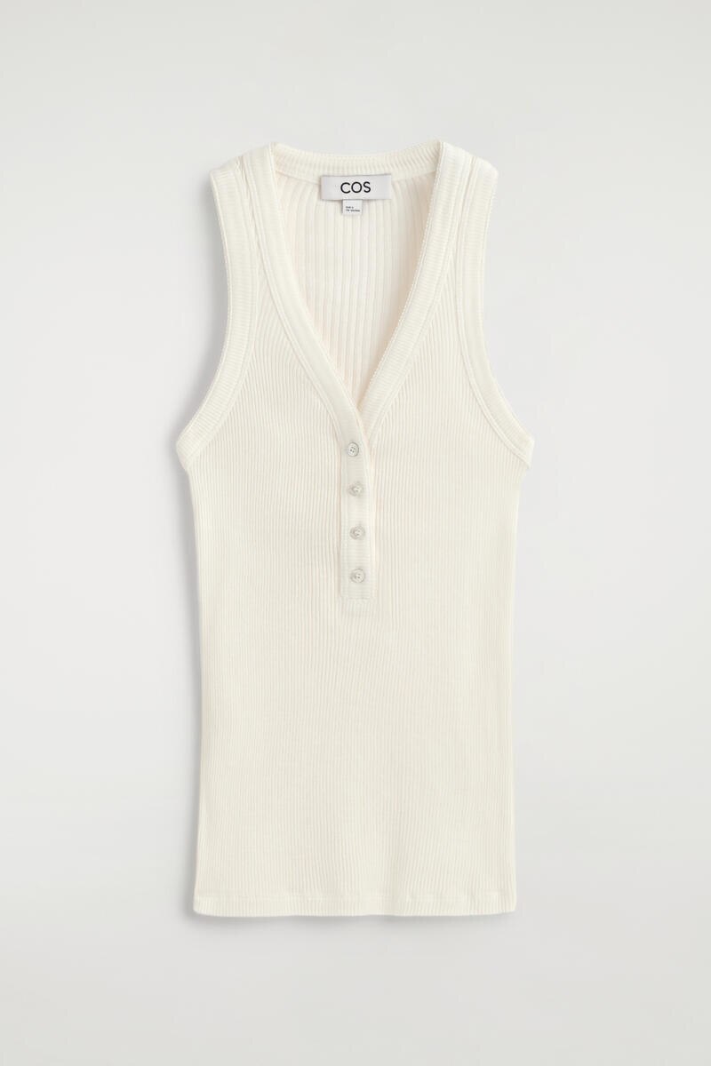 Ribbed-Knit Henley Tank Top